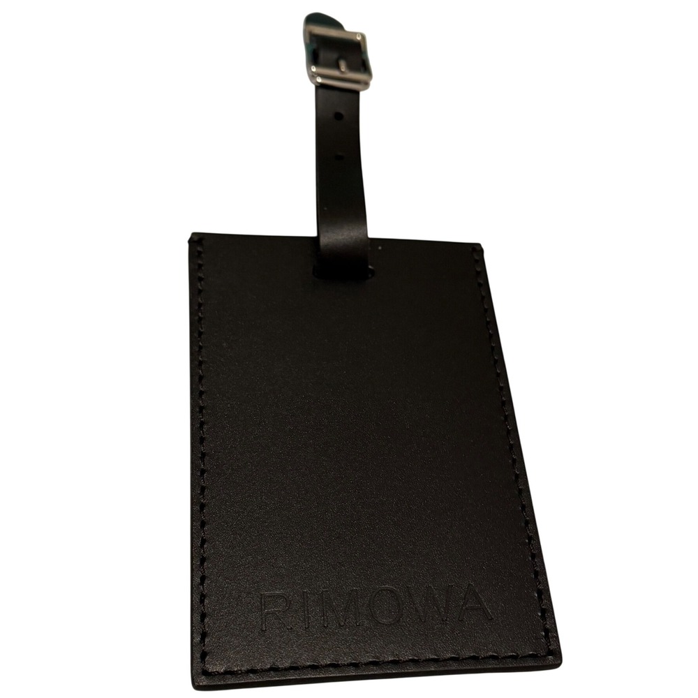 Rimowa Black Leather Luggage Tag with Silver Buckle Strap Travel Accessory
